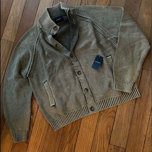 Lucky Brand Men’s Textured Bomber Sweater in Dark Olive